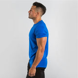 gym clothing fitness t shirt men's summer sports short sleeve t-shirt cotton bodybuilding muscle workout Mart Lion Blue M 