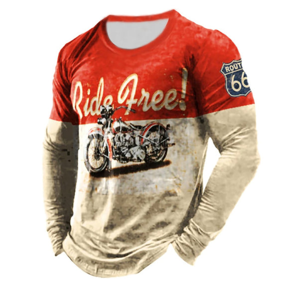  Retro Men's 3D Print Cotton Pullover Casual Crew Neck Long Sleeve T-shirts Autumn Loose Tops Blouse Men's Clothing Mart Lion - Mart Lion