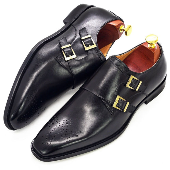 Classic Monk Strap Buckle Strap Men's Dress Shoes Calf Genuine Leather Handmade Luxury Brogue Formal Mart Lion   