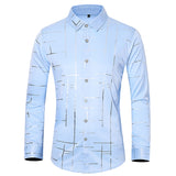 Fall men's long-sleeved shirt gilded printing slim-fit lapel single-breasted Tuxedo Shirts Mart Lion Light blue M 