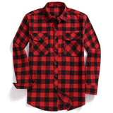 Men's Casual Plaid Flannel Shirt Long-Sleeved Chest Two Pocket Design Printed-Button Mart Lion XMC102 USA S Asian L 