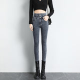 Trend high-waist women jeans slim high-profile pencil pants stretch skinny pants Clothes Mart Lion grey blue 25 