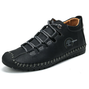 Men's Genuine Leather Handmade Shoes High-top Hiking High-top Ultra-light Ankle Boots Footwear Outdoor Sport Sneakers Mart Lion Black 6 