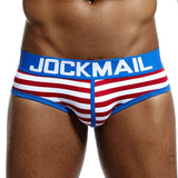 Men's Underwear Briefs Jockstrap Pouch Cuecas Cotton Stripe Panties Thongs Underpants Mart Lion JM309BLUE L(30-32inches) 