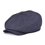 Herringbone Linen Newsboy Cap Men's Summer Women Bakerboy Caps Breathable Flat Hat Apple Beret Hats 007 Mart Lion Blue 57 cm 