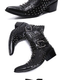  autumn Woman High-heeled Pointed boots Rivet Genuine leather Dress Office Marry Mart Lion - Mart Lion