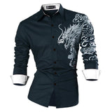 Sportrendy Men's Shirts Dress Casual Leopard Print Stylish Design Shirt Tops Yellow Mart Lion JZS041-Navy M 