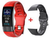 P11 Plus ECG+PPG Smart Bracelet Blood Pressure Heart Rate Monitor Band Fitness Tracker Pedometer Waterproof Sport Smartband Mart Lion Red Dual Strap  