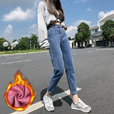Clothes Pink Fleece Jeans Women Winter Boyfriend Denim Pants Casual Classic Female Harlan Trousers Mart Lion BLUE S China