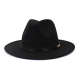  Black leather belt decoration Felt Hats Fedora Hat Men's Women artificial wool Blend Simple Wide winter Fedora Hats Mart Lion - Mart Lion