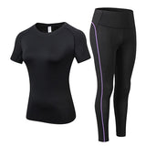 Sports Running Gym Top +Leggings Set Women Fitness Suit Gym Trainning Set Clothing Workout Fitness Women Mart Lion Black S 