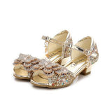 Children Sandals For Girls Weddings Girls Crystal High Heel Shoes Banquet Pink Gold Blue Glitter Leather Butterfly Mart Lion Gold 9.5 