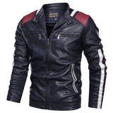 man's Vintage Motorcycle Jacket Biker Leather Male Embroidery Bomber Coat Winter Fleece Pu Overcoat Mart Lion   