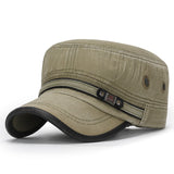 Flat Top Military Hat Cotton Snapback Cap Men's Women Vintage Baseball Caps Dad Hats Adjustable Size 55-60cm Mart Lion Army Green  