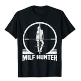Hunter Funny Adult Humor Joke Men's Who Love Milfs Graphic Cotton T Shirts Students Classic Tops Shirts Cute Europe Mart Lion Black XS 