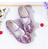 Children Princess Sandals Kids Girls Wedding Shoes High Heels Dress Bowtie Gold Leather Girls Casual Mart Lion   