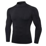Men's Compression Running T-Shirt Elastic Running Training Shirt High-Neck Color-Blocking Sport Top Breathable Gym T-Shirts Mart Lion Black S 