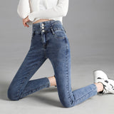  Vintage High-waist Stretch Skinny Jeans Women's Stretch Button Pencil Pants Mom Casual Mart Lion - Mart Lion