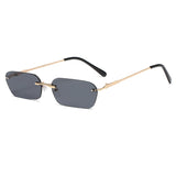Small Rectangle Rimless Sunglasses Women Square Vintage Designer Men Retro 90s Trendy Gradient Glass Mart Lion black  