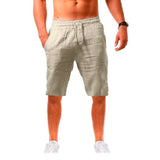 Men's Cotton Linen Shorts Pants Male Summer Breathable Solid Color Linen Trousers Fitness Streetwear Mart Lion LIGHT KHAKI US S 