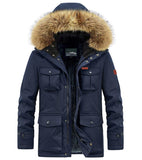 Winter Jacket Men's Cotton-padded Parkas Coats Multi-Pocket Streetwear Casual Workout Snow Overcoats Mart Lion Dark Blue M 
