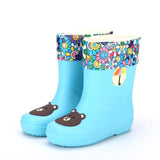 Rain Boots Kids Boys Rubber Baby Girls Waterproof Pvc Warm Children Water Shoes Cartoon Four Seasons Removable Mart Lion Blue cotton 9 