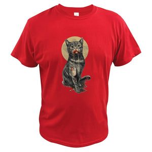 100% Cotton Cat Digital Print Summer Short Sleeve men's T shirt Homme Mart Lion Red EU Size S 