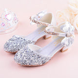 Girls Bow-knot Princess Shoes With High-heeled, Kids Glitter Dance Performance Summer Mart Lion Silver 9.5 