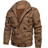 Winter Fleece Jacket Men's Casual Thick Thermal Coat Army Pilot Air Force Cargo Outwear Hooded Men's Clothes Mart Lion Khaki M 