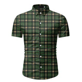 Red Plaid Shirt Men's Summer Brand Classic Short Sleeve Dress Shirt Casual Button Down Office Workwear Chemise Homme Mart Lion TW53 Green M 