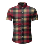 Red Plaid Shirt Men's Summer Brand Classic Short Sleeve Dress Shirt Casual Button Down Office Workwear Chemise Homme Mart Lion   