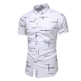 Summer breathable cotton Men's Slim Printed Hawaiian vacation Short sleeve shirts Office casual work Mart Lion 5013 white Asian size M 