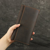 Handmade leather long wallet man's crazy horse skin head layer of cowhide multi-function mobile phone passport package Mart Lion Deep coffee China 