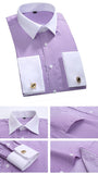 Men's Classic French Cuffs Striped Dress Shirt Single Patch Pocket Standard-fit Long Sleeve Shirts (Cufflink Included) Mart Lion   