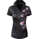 jeansian Style Women Casual Short Sleeve T-Shirt Floral Print Polo Golf Polos Tennis Badminton Black Mart Lion SWT290-Black US L China