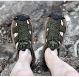Soft Leather Men's Sandals Summer Trekking Roman Shoes Outdoor Travel Leather Mart Lion   