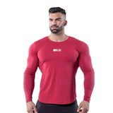 Fall tight muscle fitness t shirt men's extend long T shirt summer gyms jogging long sleeve  cotton bodybuilding tops Mart Lion Wine red M China