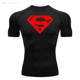Summer Men's amp T-shirt Short Sleeve Bodybuilding T-shirt Compression shirt MMA Fitness Quick dry Casual Black round neck top Mart Lion black XL 