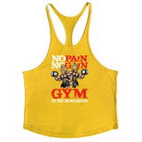 Bodybuilding Stringer Tank Tops Men's Anime funny summer Clothing No Pain No Gain vest Fitness clothing Cotton gym singlets Mart Lion yellow M 