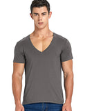 Deep V Neck T Shirt for Men's Low Cut Scoop Neck Top Tees Drop Tail Short Sleeve Cotton Casual Style Mart Lion Dark Grey S 