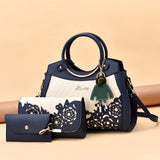 Female Composite Bags Hollow Out Ombre Handbag Floral Print Shoulder Bag Ladies Pu Leather Casual Tote Bags Vintage Bolsa Mart Lion blue  