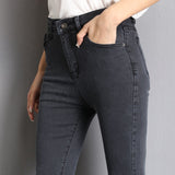Jeans for Women mom blue gray black High Elastic Stretch female washed denim skinny pencil pants Mart Lion gray 26 