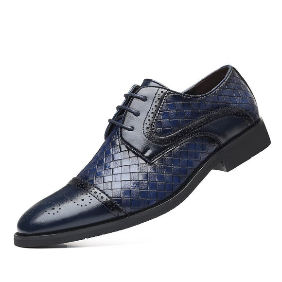 Men's Splicing Brogue Shoes Woven Grain Leather Dress Lace-Up Wedding Party Office Oxfords Flats Mart Lion   