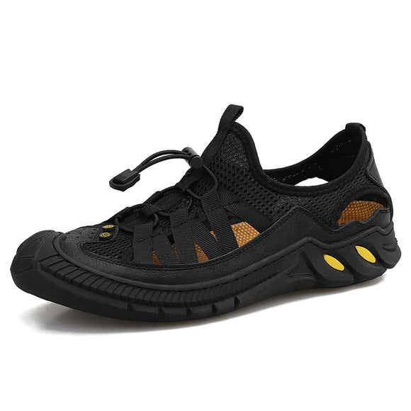 Men's Sandals Summer Soft Shoes Outdoor Handmade Casual Beach Wading Sneakers Mart Lion Black 6.5 