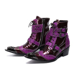 autumn singer model high heel pointed Leather Boots Men shoes rivet Mart Lion Purple 36 