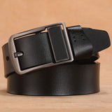 letter Pin Buckle Cow Genuine Leather Men's Belt Vintage Jeans Cowskin Belts Mart Lion Black B 100cm(waist80-85cm 