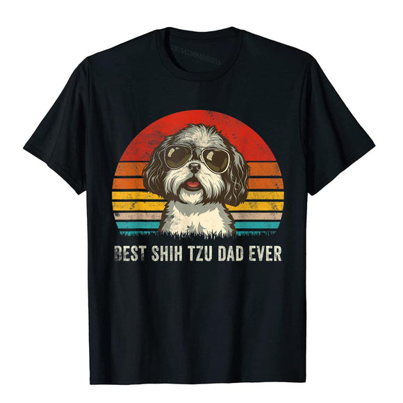 Men's Shih Tzu Dad Ever Funny Shih Tzu Dad Gift Dog Lover T-Shirt Tees Classic Camisas Hombre Cotton 3D Printed Mart Lion Black XS 