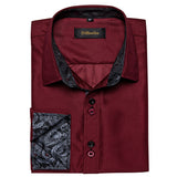  Men's Long Sleeve Cotton Paisley Color Contrast Shirt Regular-fit Button-down Collar Casual Black Shirt Mart Lion - Mart Lion