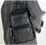  First layer cowhide men's chest bag trendy messenger bag leather backpack multifunctional small backpack single shoulder Mart Lion - Mart Lion