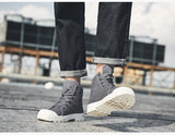 Men's Shoes Autumn High Top Men's Vulcanize Shoes Canvas Shoes Lace-up Male Flats Sport Sneakers Solid Color Mart Lion   